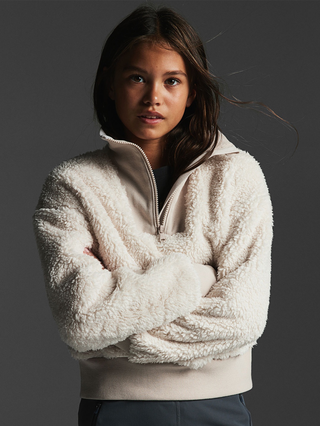 

H&M Girls Teddy Sports Sweatshirt, White