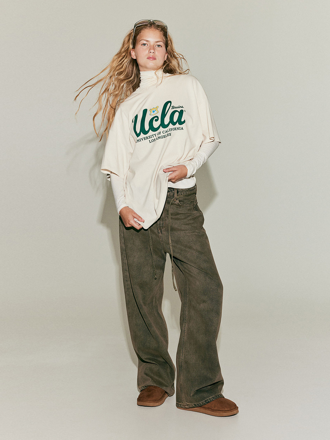 

H&M Oversized Printed Tshirt, Beige