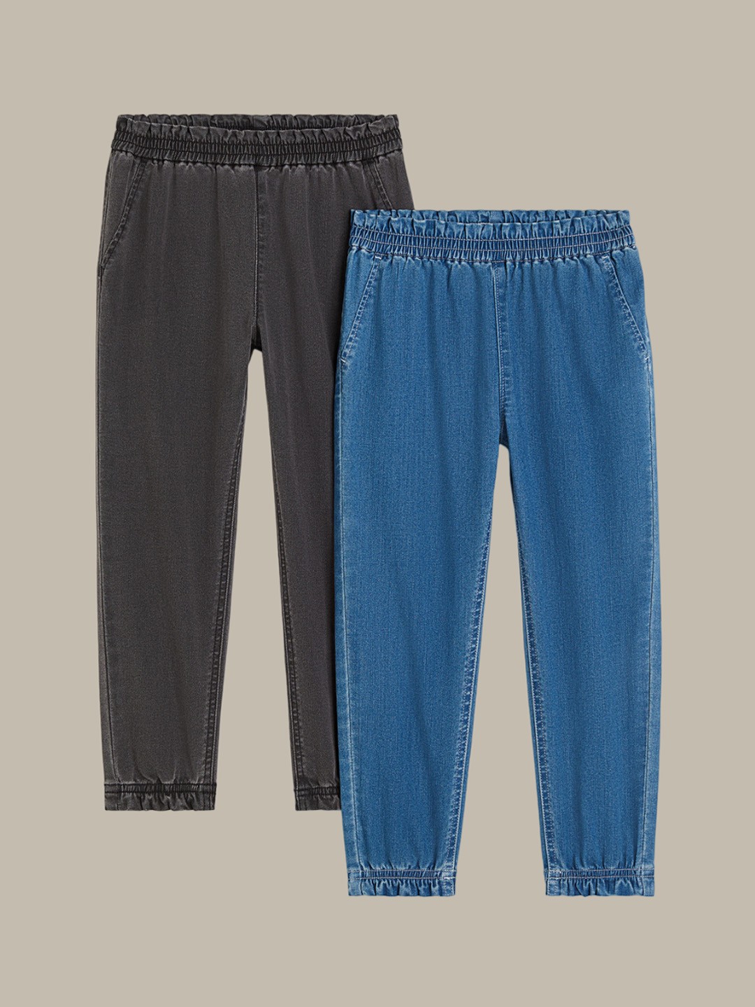 

H&M Girls 2-Pack Denim Joggers, Blue