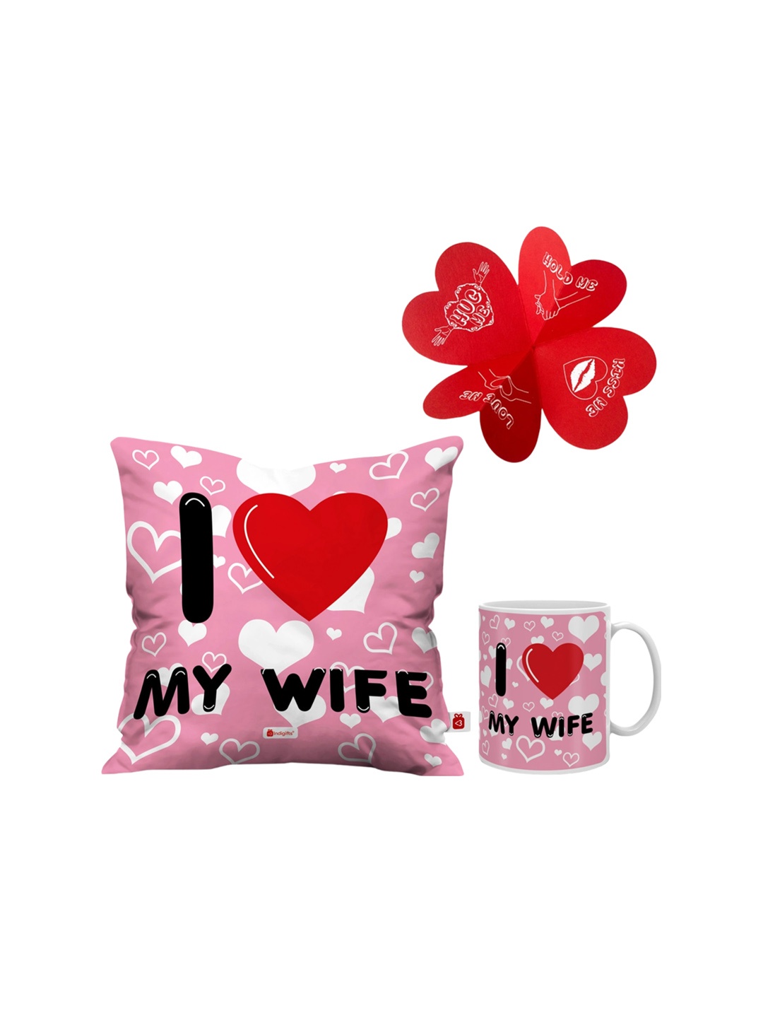 

Indigifts Pink & Red Printed Cushion Cover & Coffee Mug Gift Set