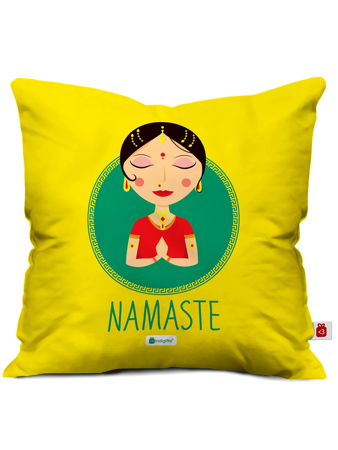 

Indigifts Yellow & Green Namaste Printed Filled Cushion With Covers