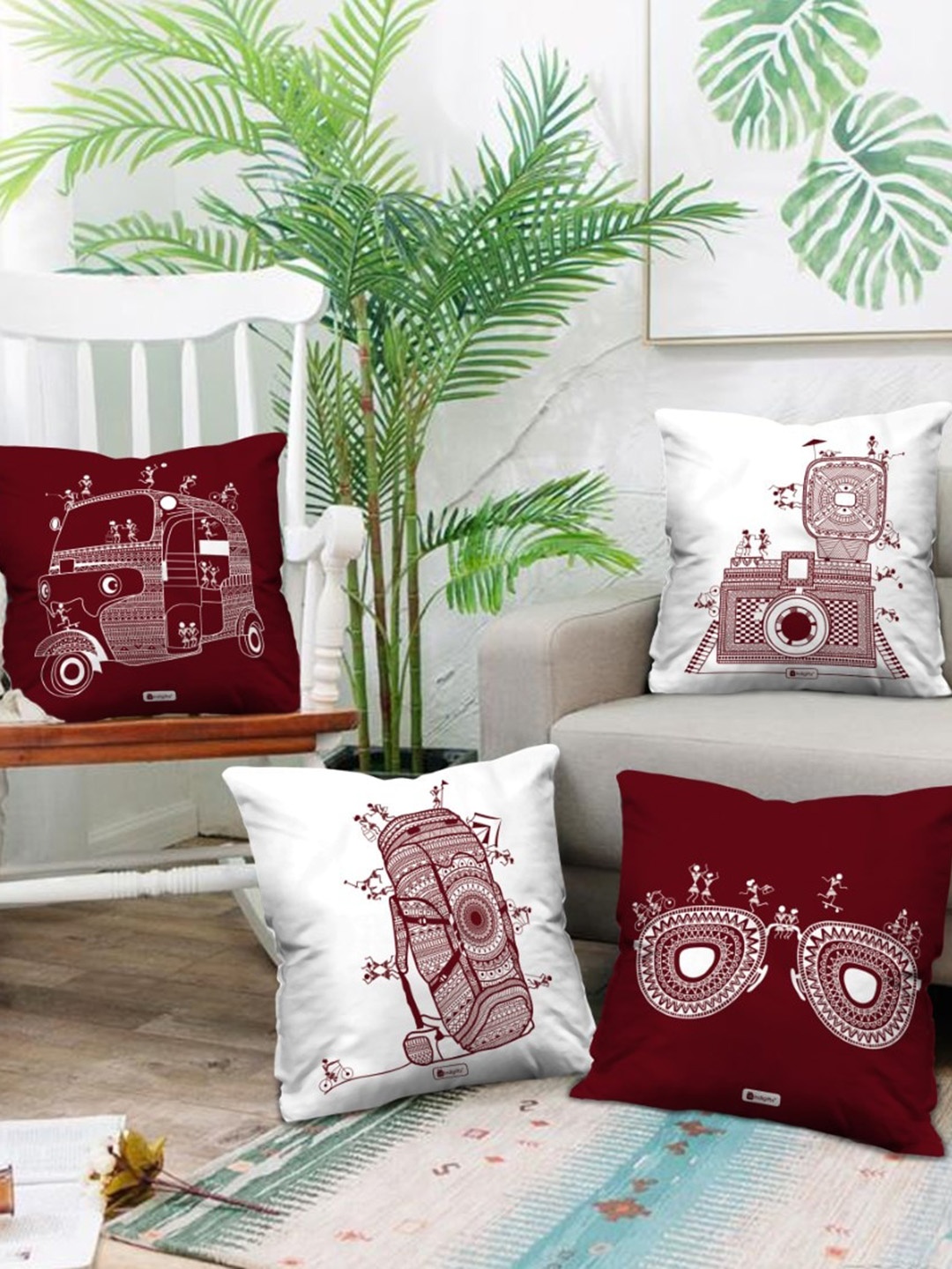 

Indigifts Brown & White 4 Pieces Printed Pre-Filled Cushions