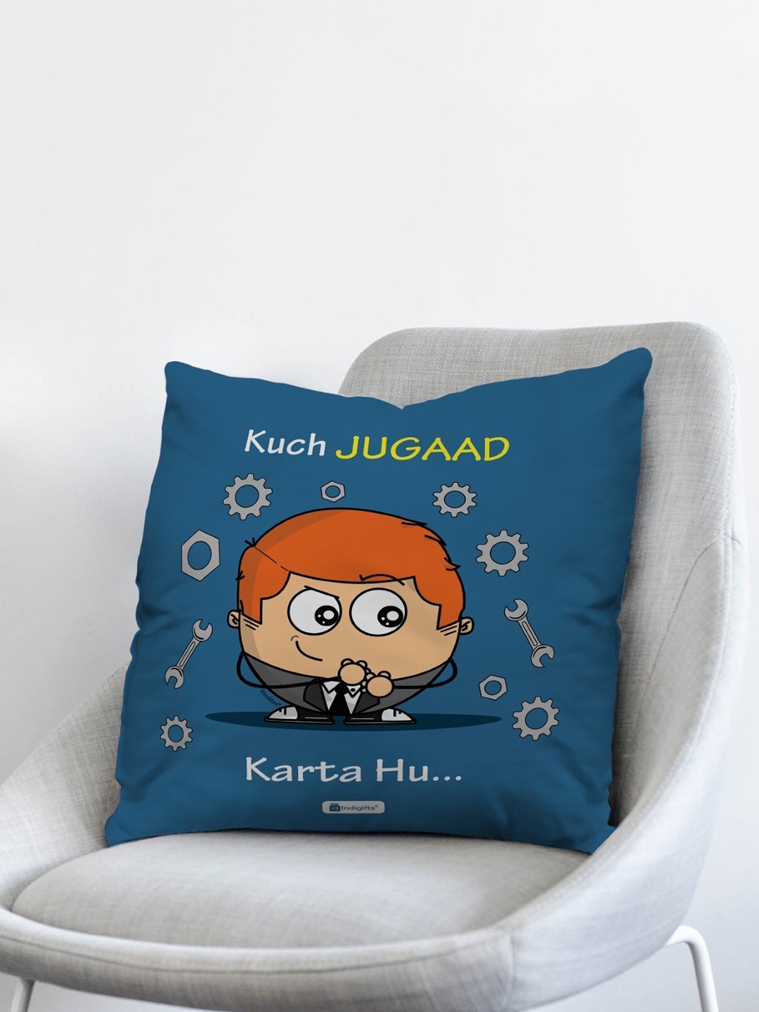 

Indigifts Blue & White Printed Filled Cushion