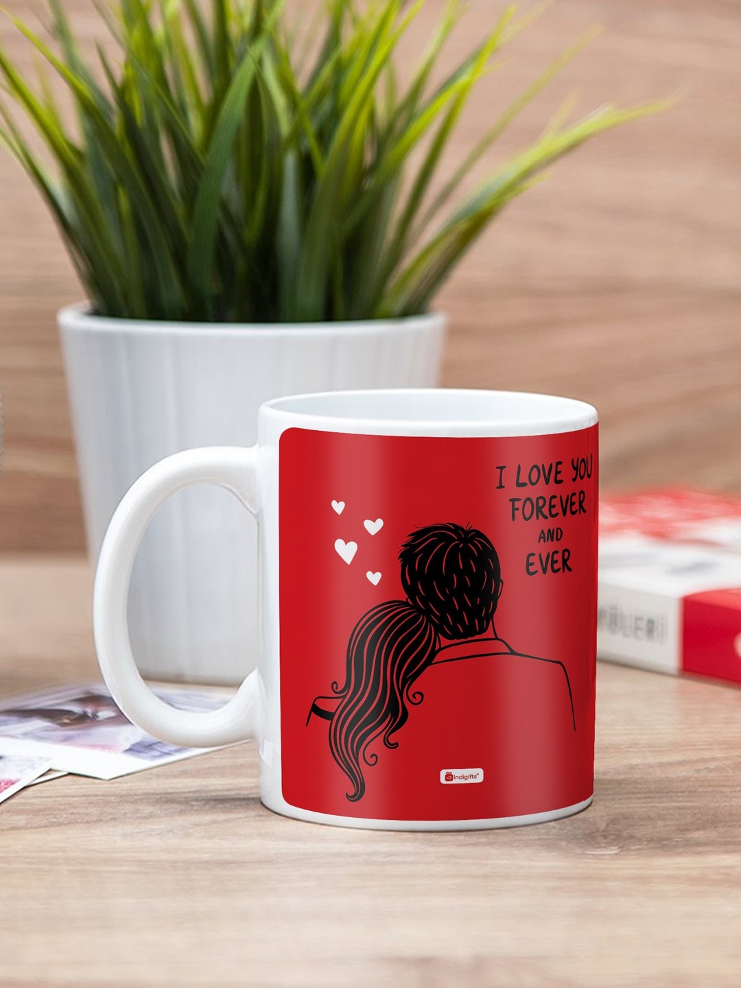 

Indigifts Valentine Red & White Cushion With Filler & Mug Gift Set