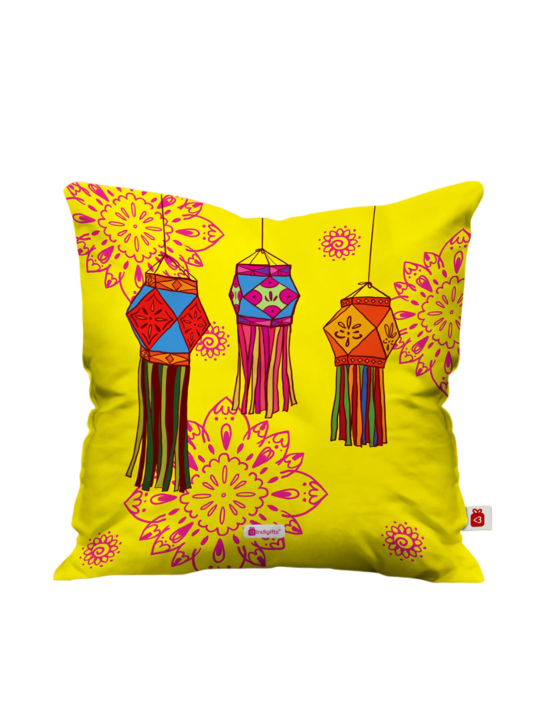 

Indigifts Yellow & Pink Printed Filled Cushion
