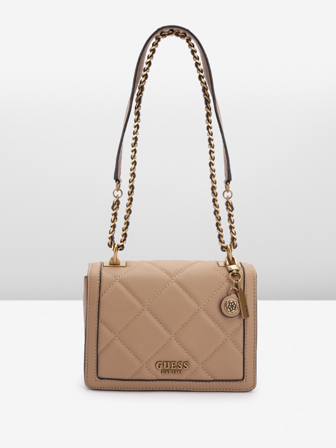 

GUESS Structured Shoulder Bag with Quilted Detail, Nude