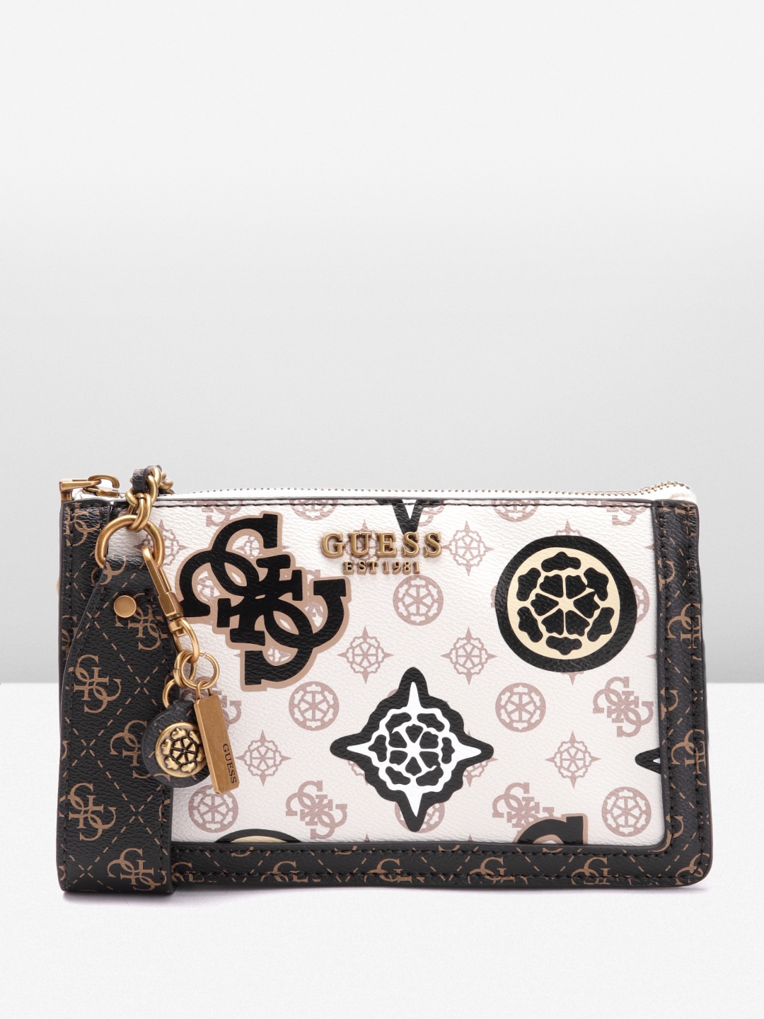 

GUESS Brand Logo Printed Structured Shoulder Bag, White