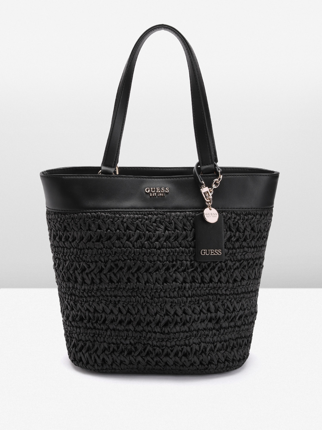 

GUESS Woven Design Structured Shoulder Bag, Black