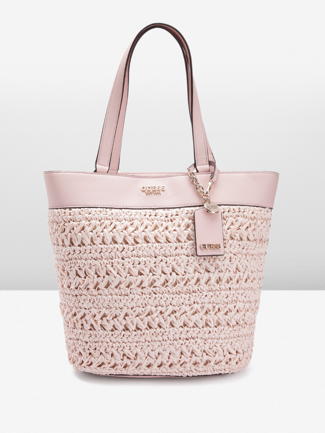 

GUESS Basket Weave Textured Structured Shoulder Bag, Pink