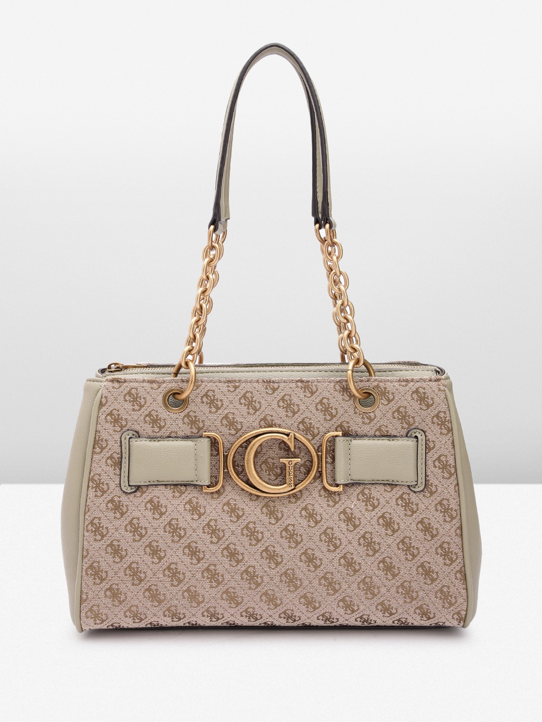 

GUESS Brand Logo Woven Design Structured Shoulder Bag, Brown