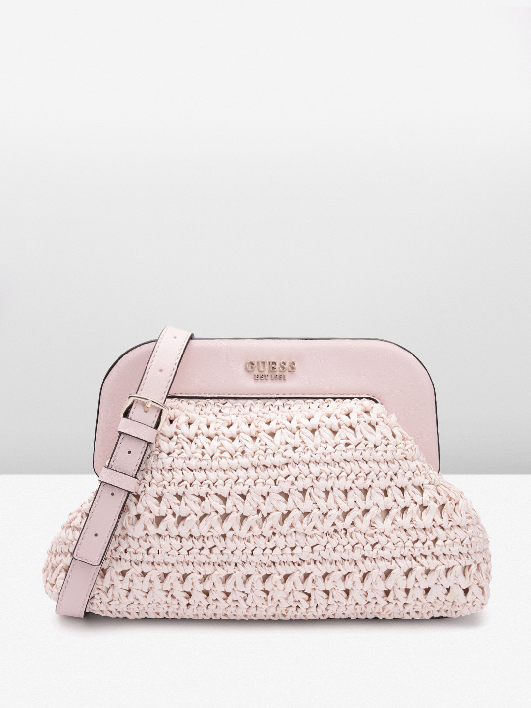 

GUESS Basket Weave Textured Structured Sling Bag, Pink