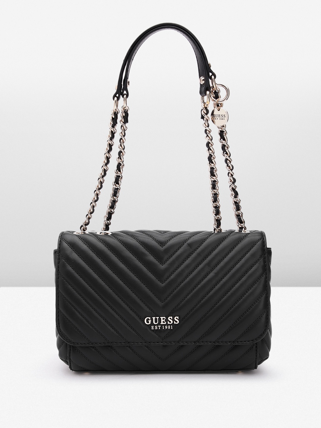 

GUESS Structured Shoulder Bag with Quilted Detail, Black
