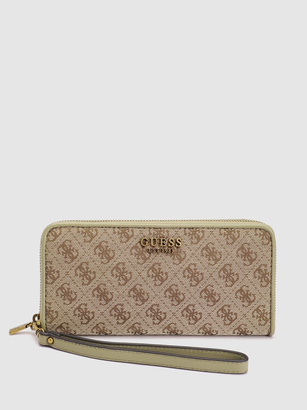 

GUESS Women Brand Logo Woven Design Zip Around Wallet, Brown