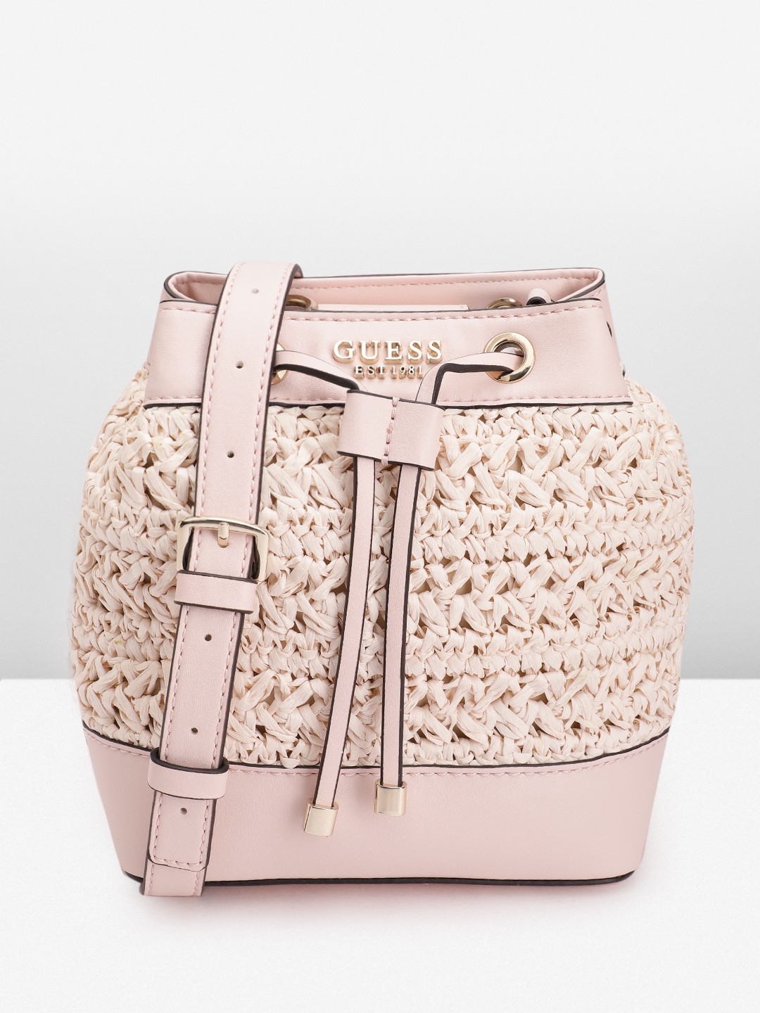 

GUESS Basket Weave Textured Structured Sling Bag, Pink