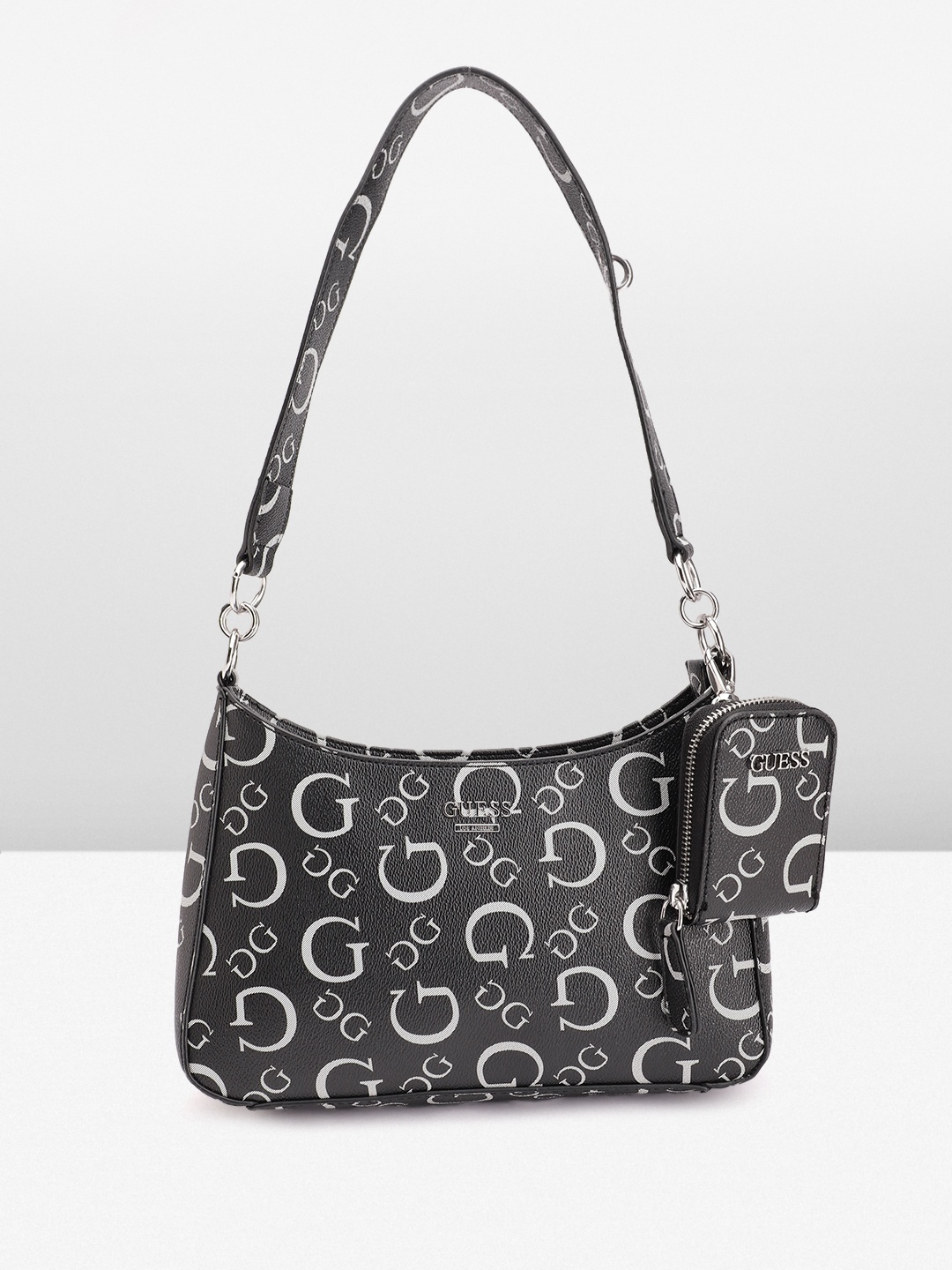 

GUESS Brand Logo Printed Structured Shoulder Bag, Black