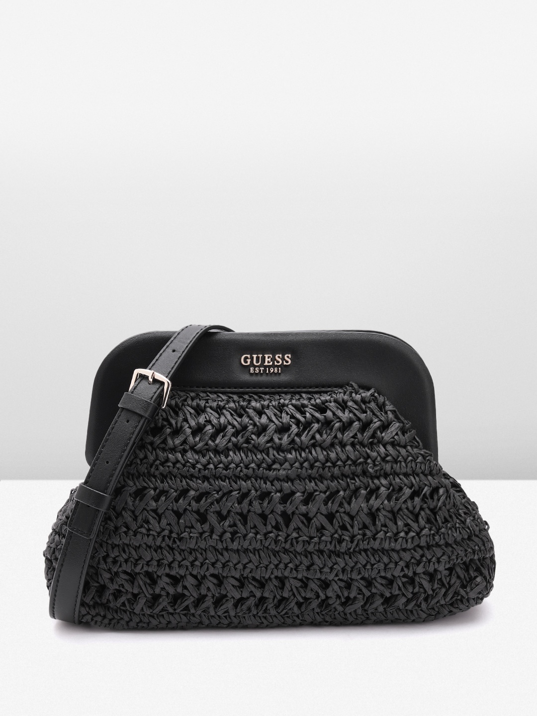 

GUESS Basket Weave Textured Structured Sling Bag, Black
