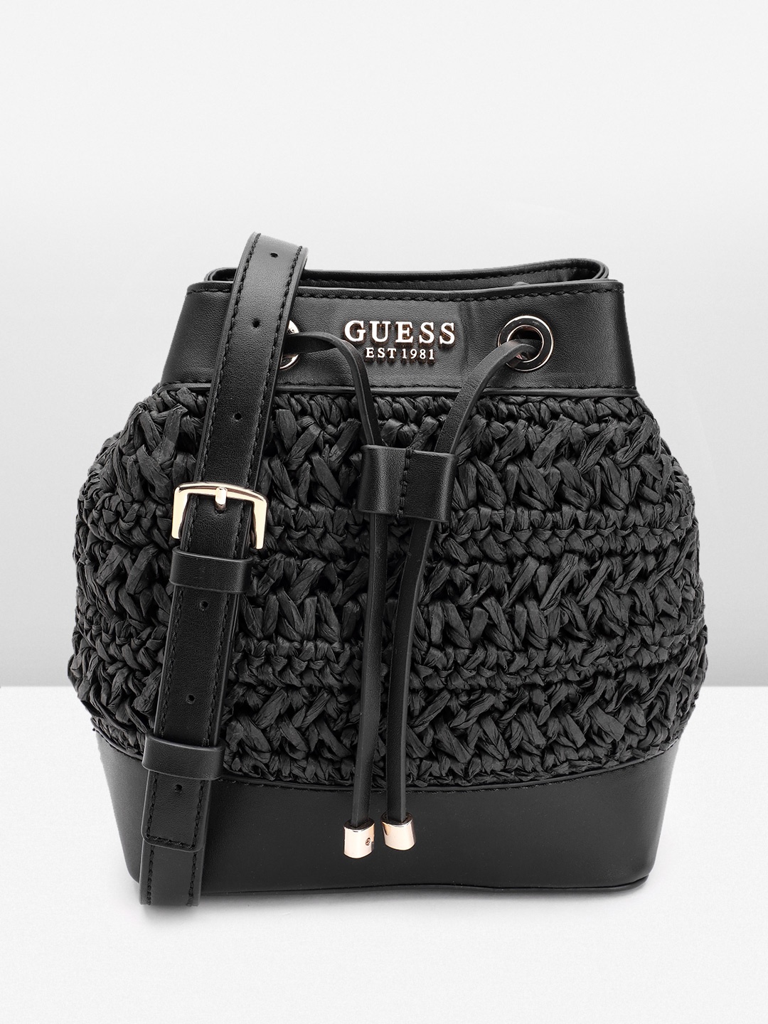 

GUESS Basket Weave Textured Structured Sling Bag, Black