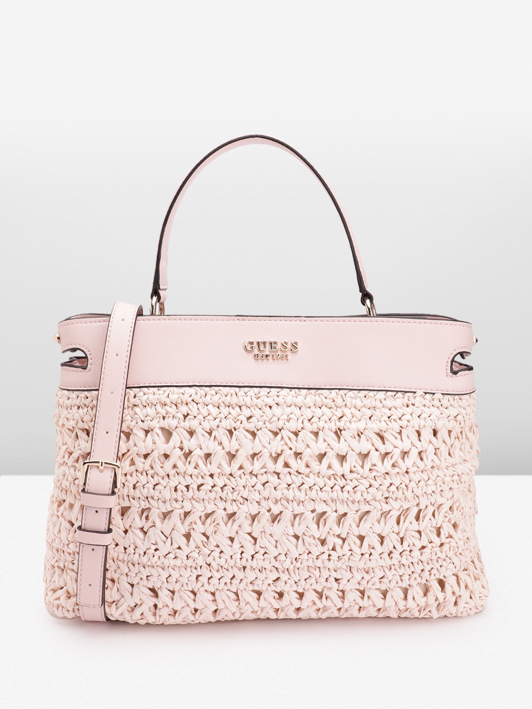 

GUESS Basket Weave Textured Structured Handheld Bag, Pink