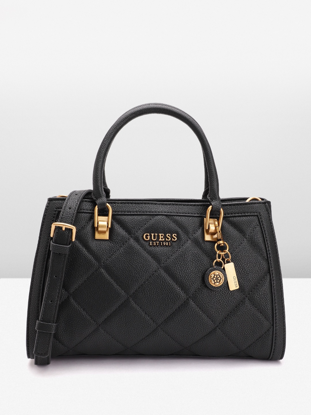 

GUESS Structured Handheld Bag with Quilted Detail, Black