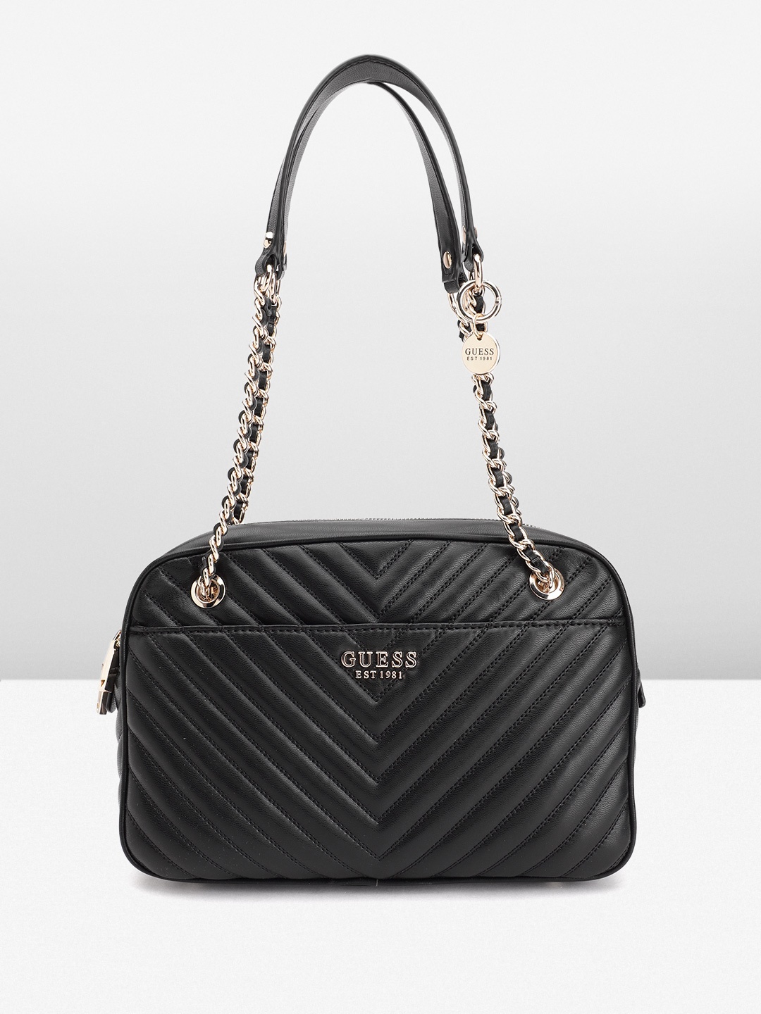 

GUESS Structured Shoulder Bag with Quilted Detail, Black