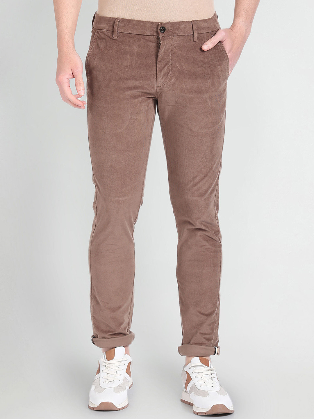 

Arrow Sport Men Slim Fit Low-Rise Plain Cotton Trousers, Brown