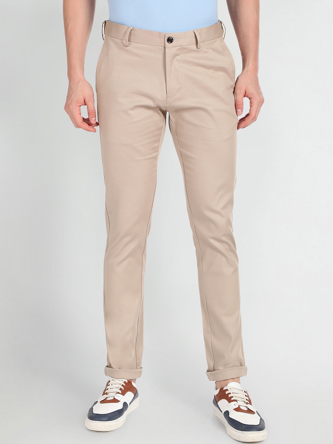 

Arrow Sport Men Slim Fit Low-Rise Trousers, Beige