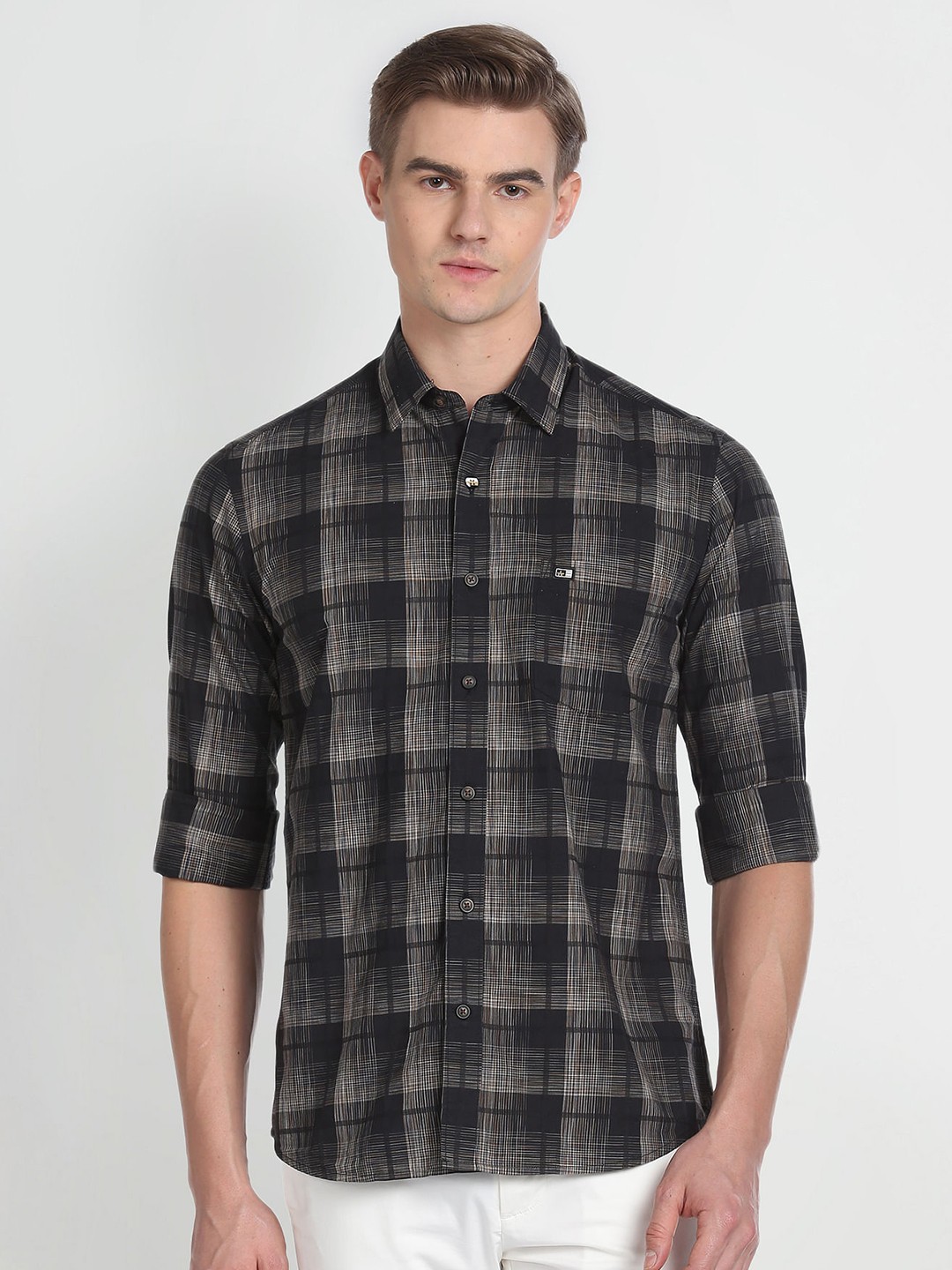 

Arrow Sport Slim Fit Checked Plaid Casual Pure Cotton Shirt, Black