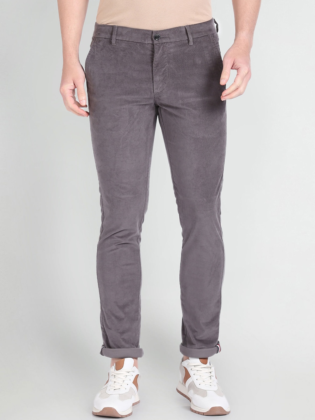 

Arrow Sport Men Slim Fit Low-Rise Plain Cotton Trousers, Grey