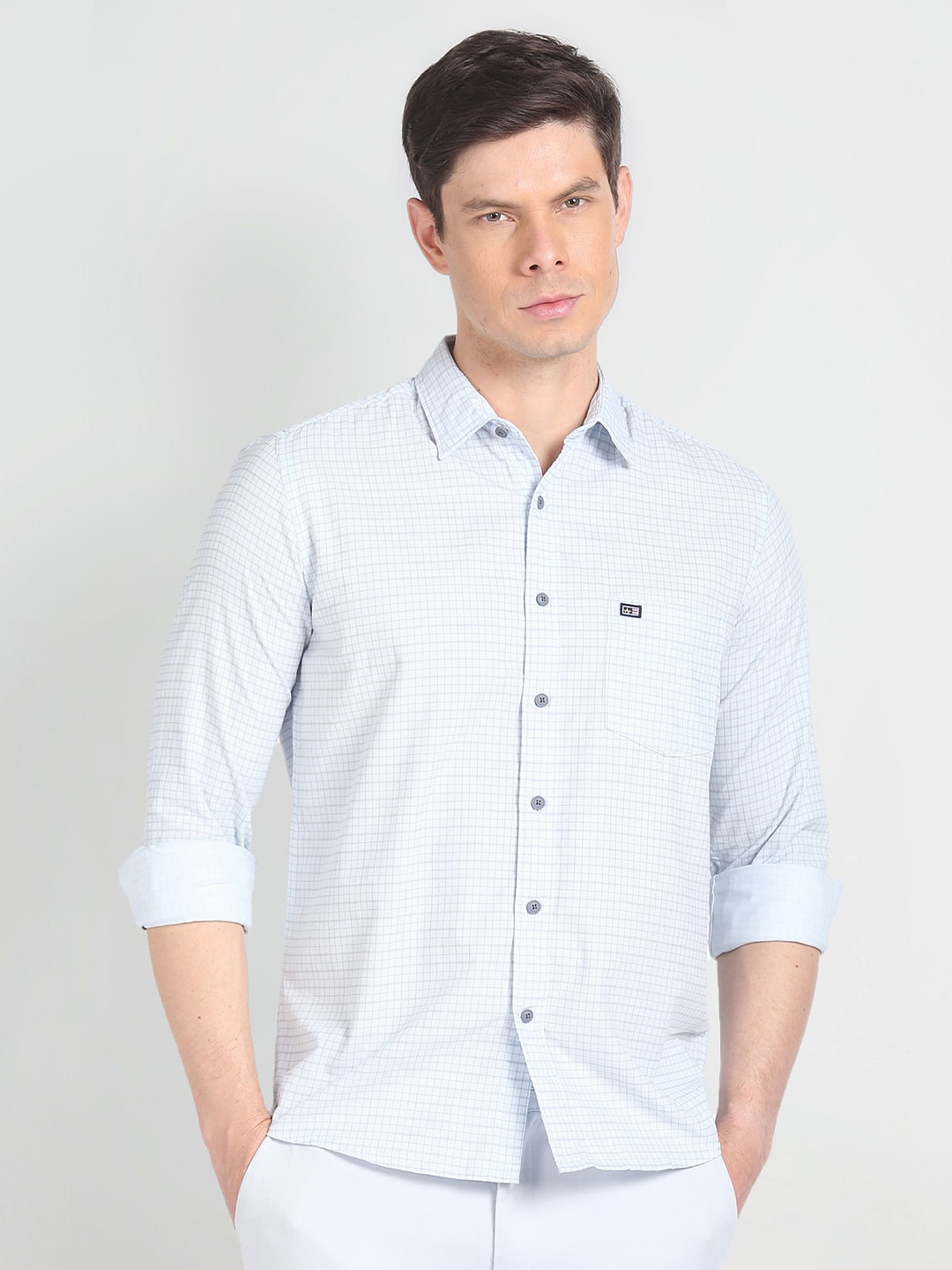 

Arrow Sport Slim Fit Checked Corduroy Casual Pure Cotton Shirt, Blue