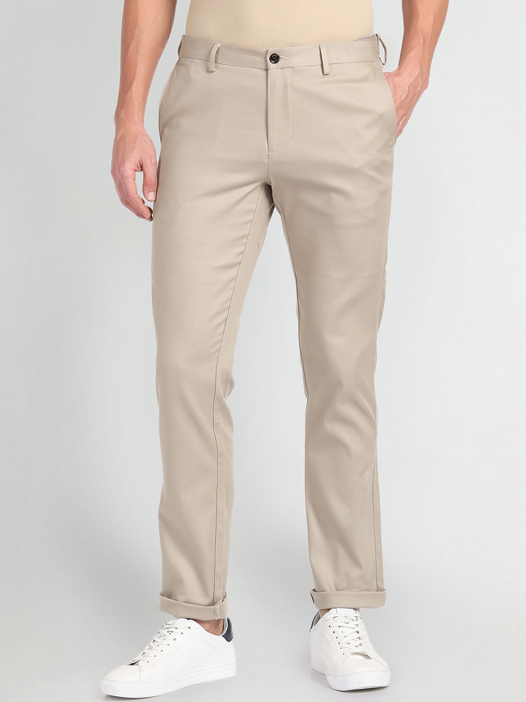 

Arrow Sport Men Slim Fit Smart Cotton Trousers, Beige