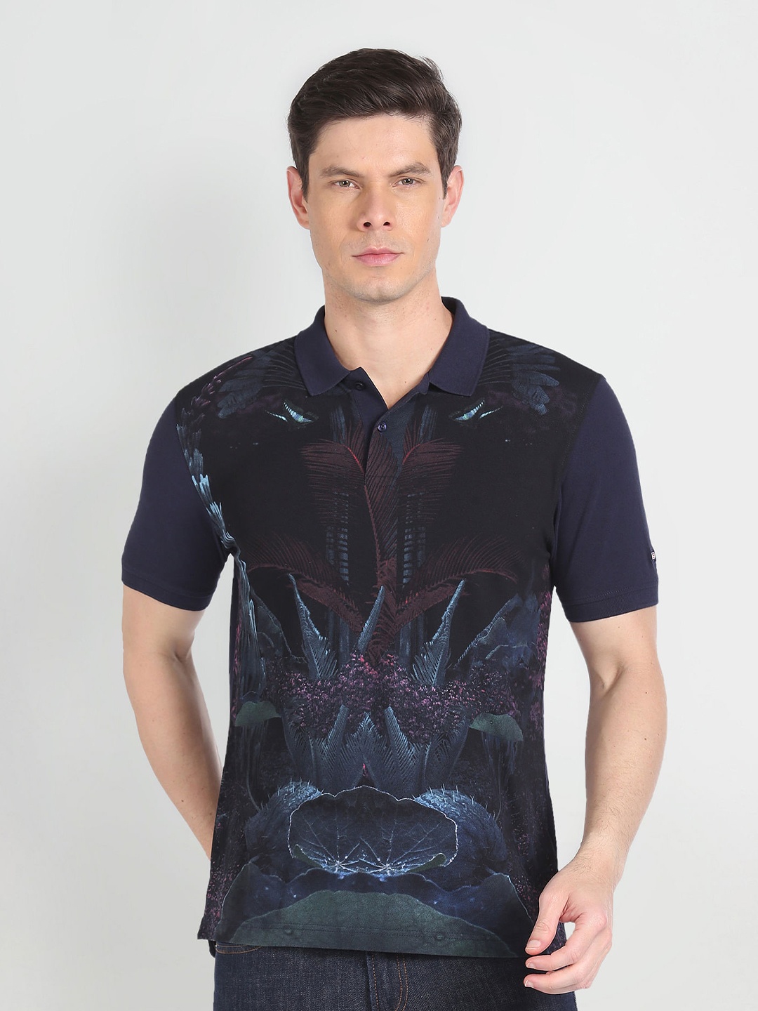 

Arrow Sport Abstract Printed Polo Collar Cotton T-shirt, Blue