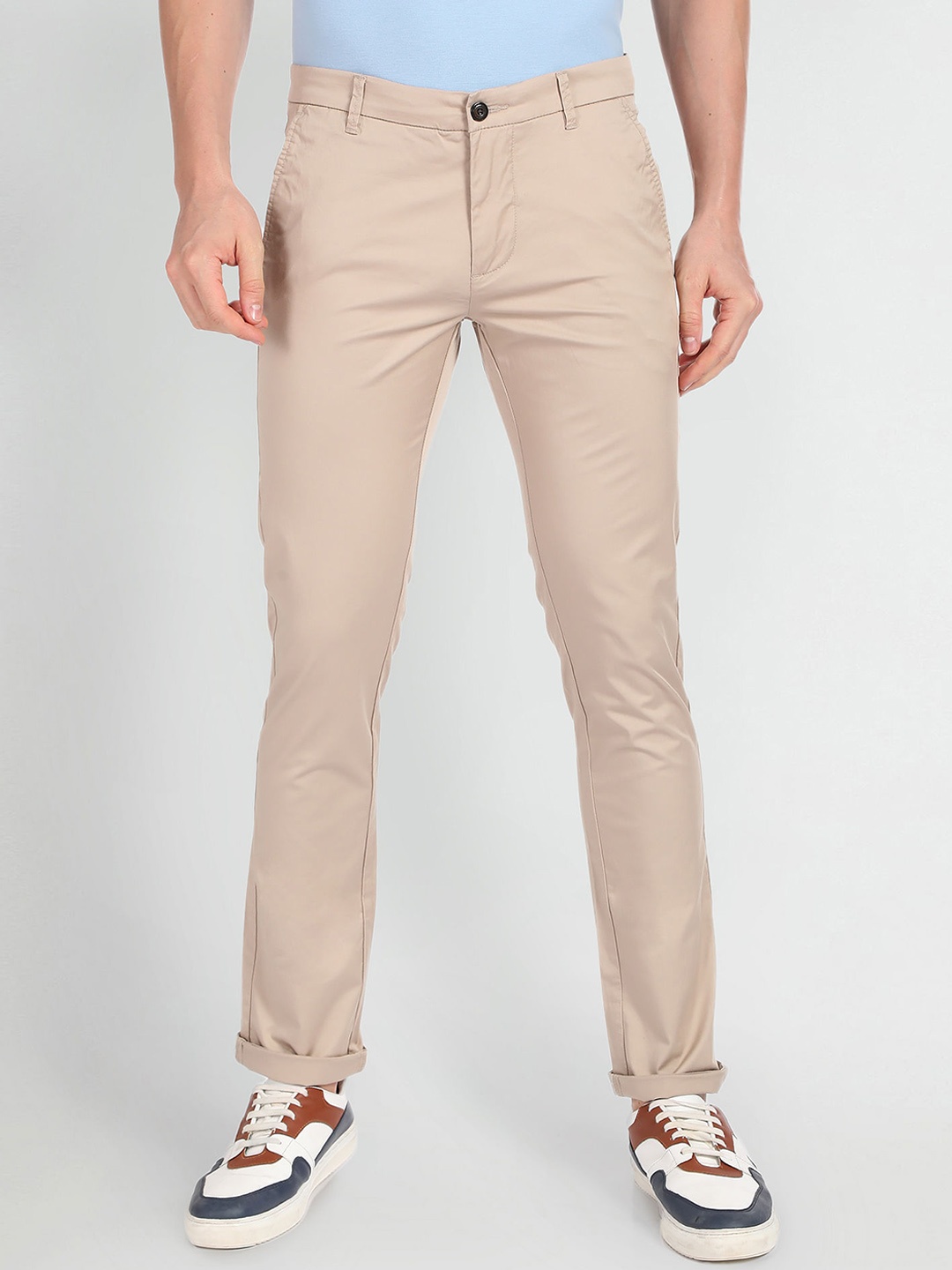 

Arrow Sport Men Slim Fit Low-Rise Plain Chinos Trousers, Beige