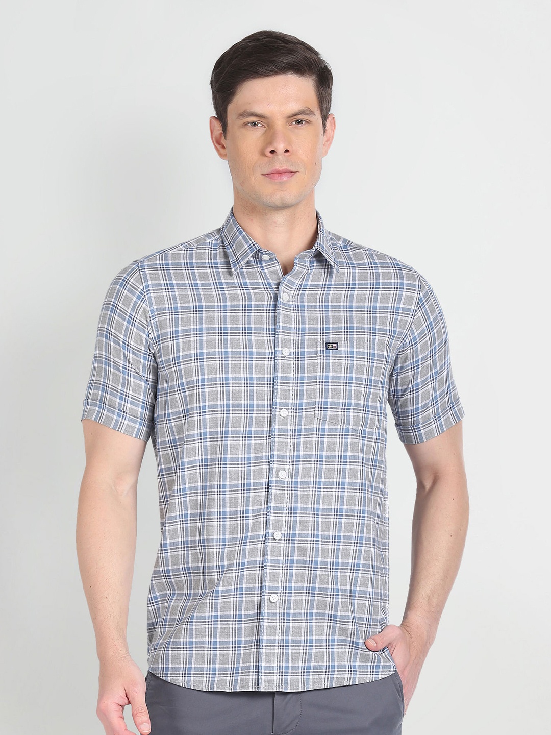 

Arrow Sport Checked Slim Fit Classic Cotton Casual Shirt, Grey