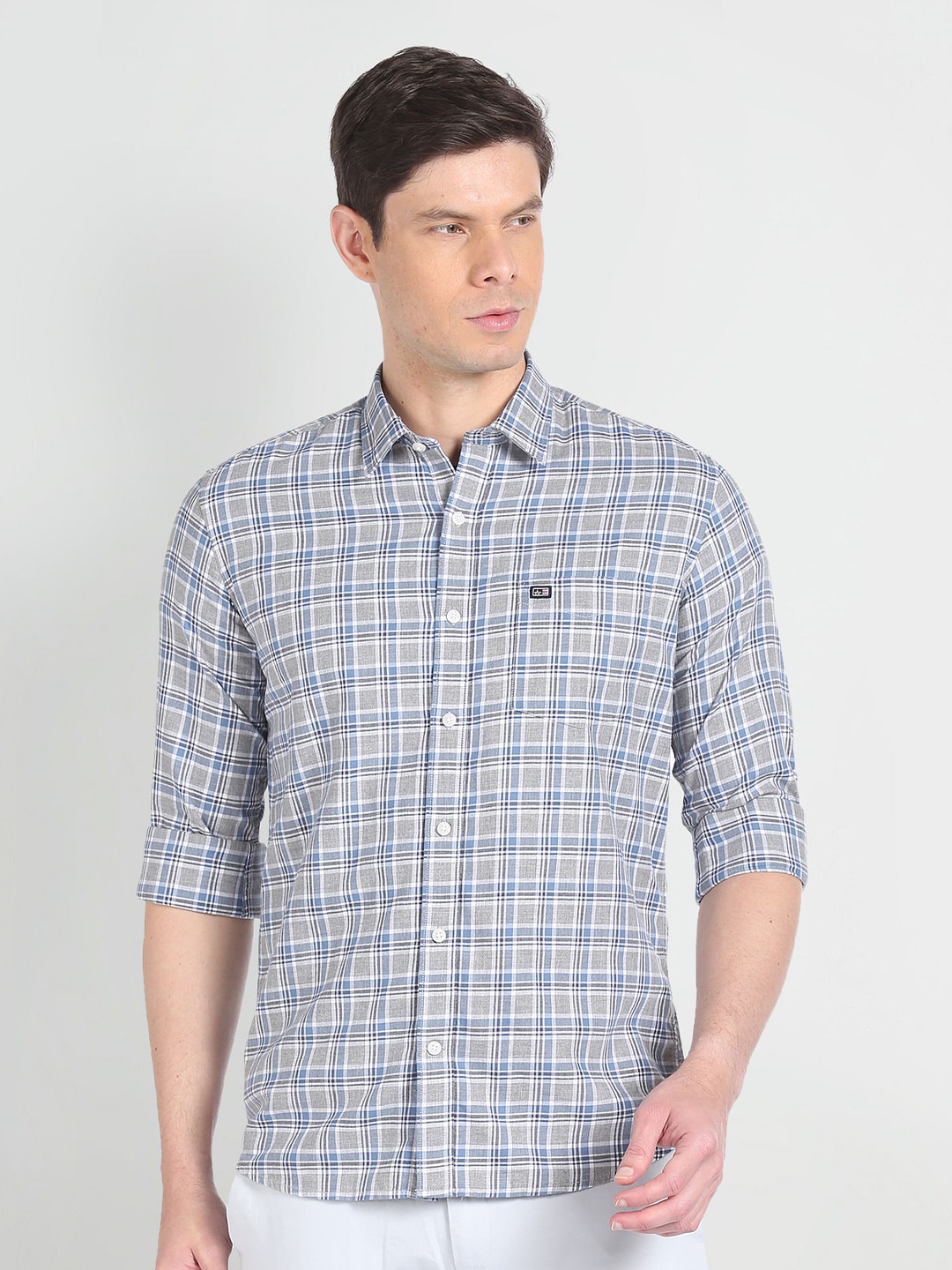 

Arrow Sport Checked Slim Fit Classic Cotton Casual Shirt, Grey