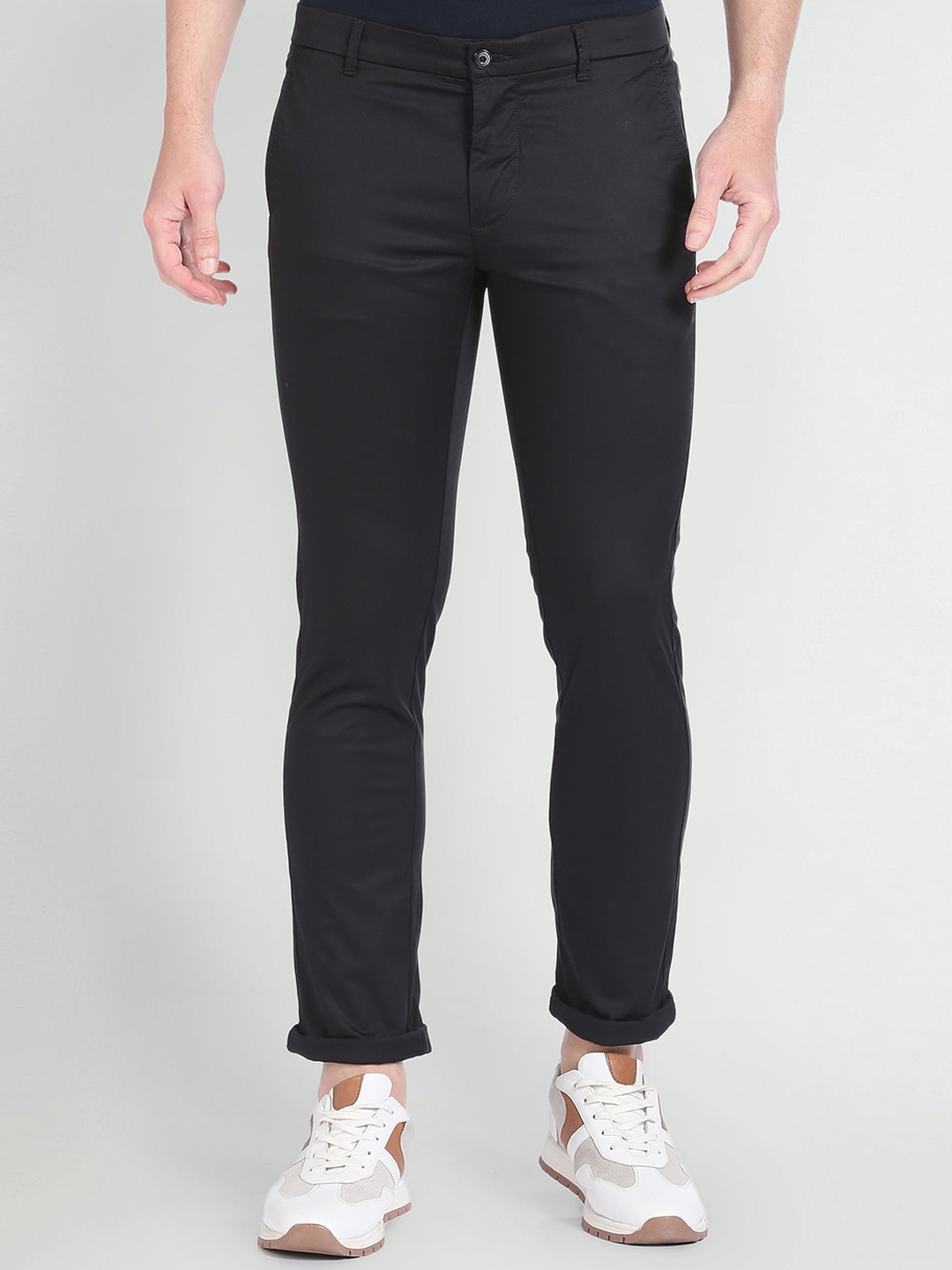 

Arrow Sport Men Black Slim Fit Low-Rise Plain Trousers