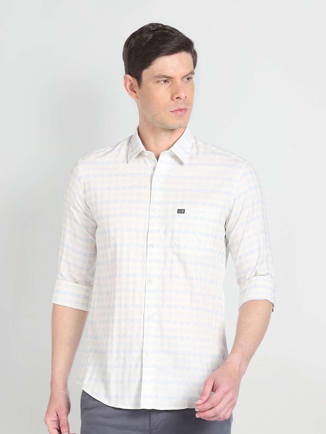Arrow Sport Checked Slim Fit Classic Cotton Casual Shirt, Blue
