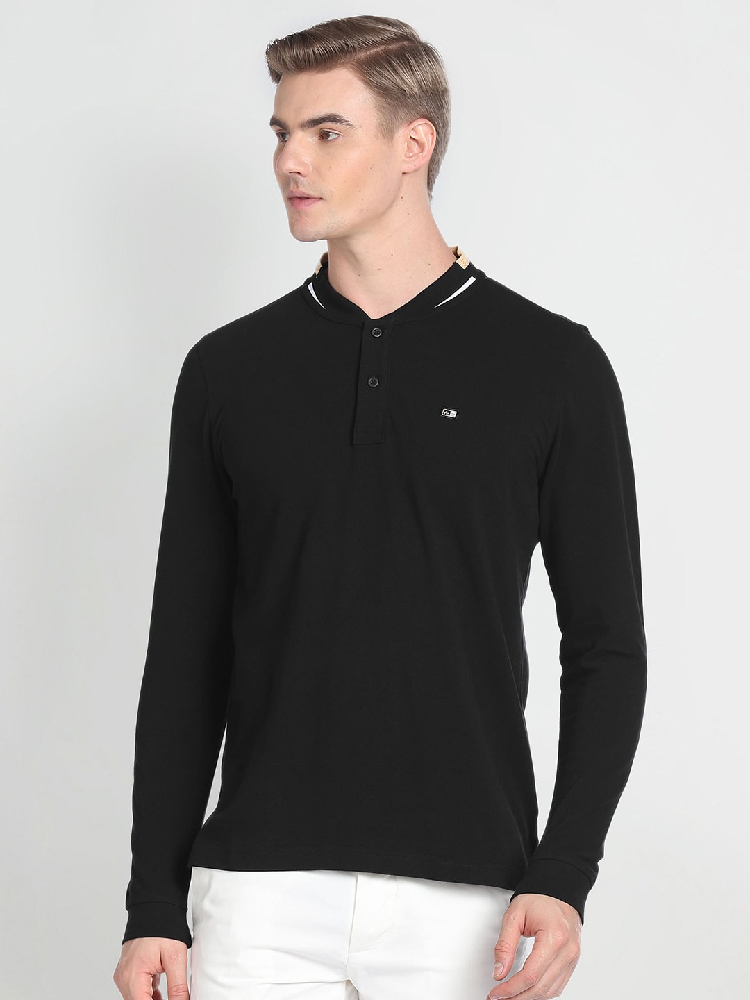 

Arrow Sport Henley Neck Cotton T-shirt, Black