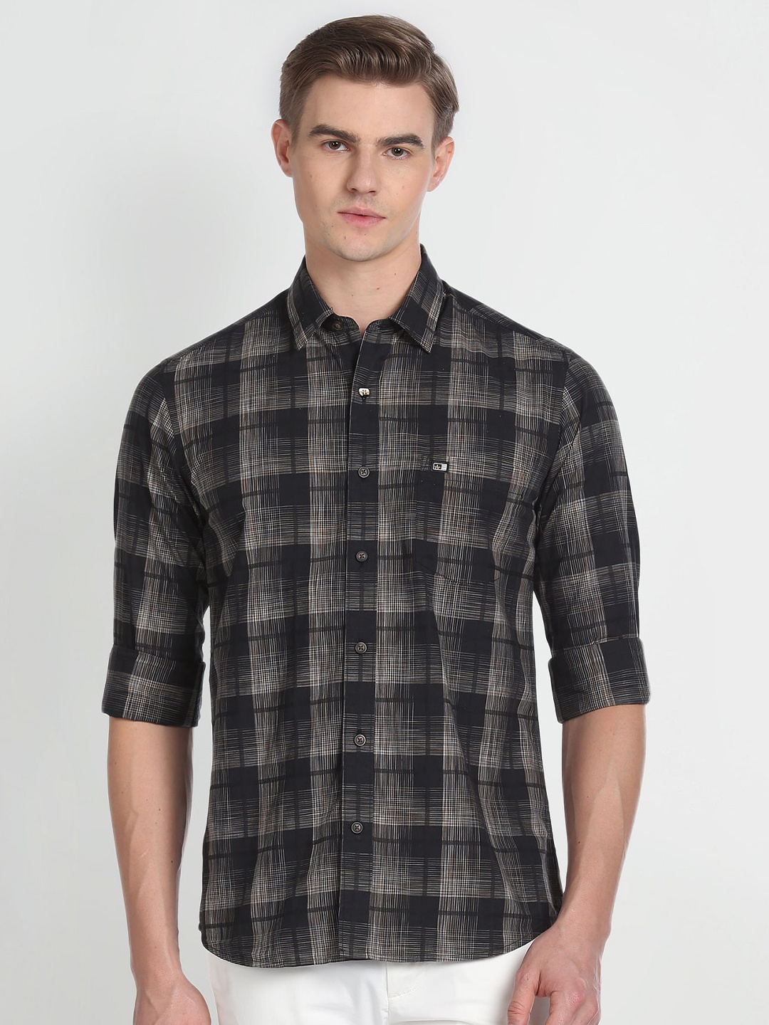 

Arrow Sport Checked Slim Fit Classic Cotton Casual Shirt, Black