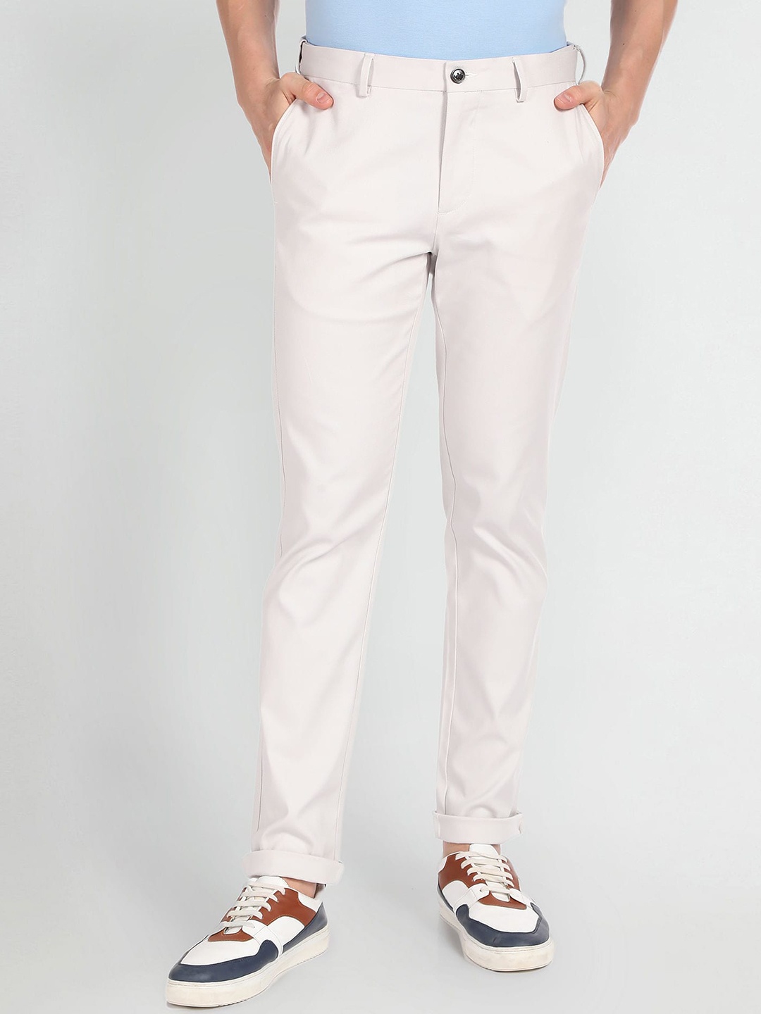 

Arrow Sport Men Low-Rise Cotton Chinos Trousers, White