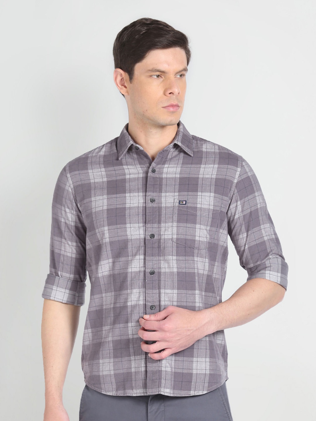 

Arrow Sport Checked Slim Fit Classic Cotton Casual Shirt, Grey