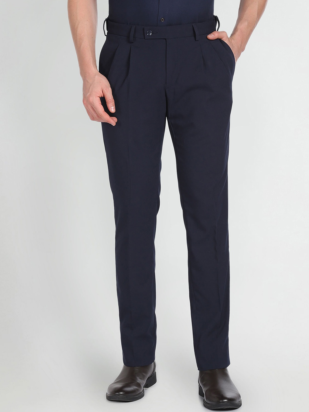 

Arrow Slim Fit Mid Rise Trousers, Navy blue