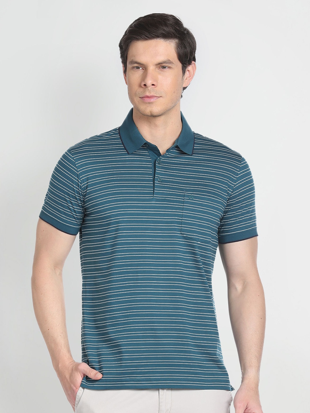 

Arrow Striped Polo Collar Pockets T-shirt, Blue