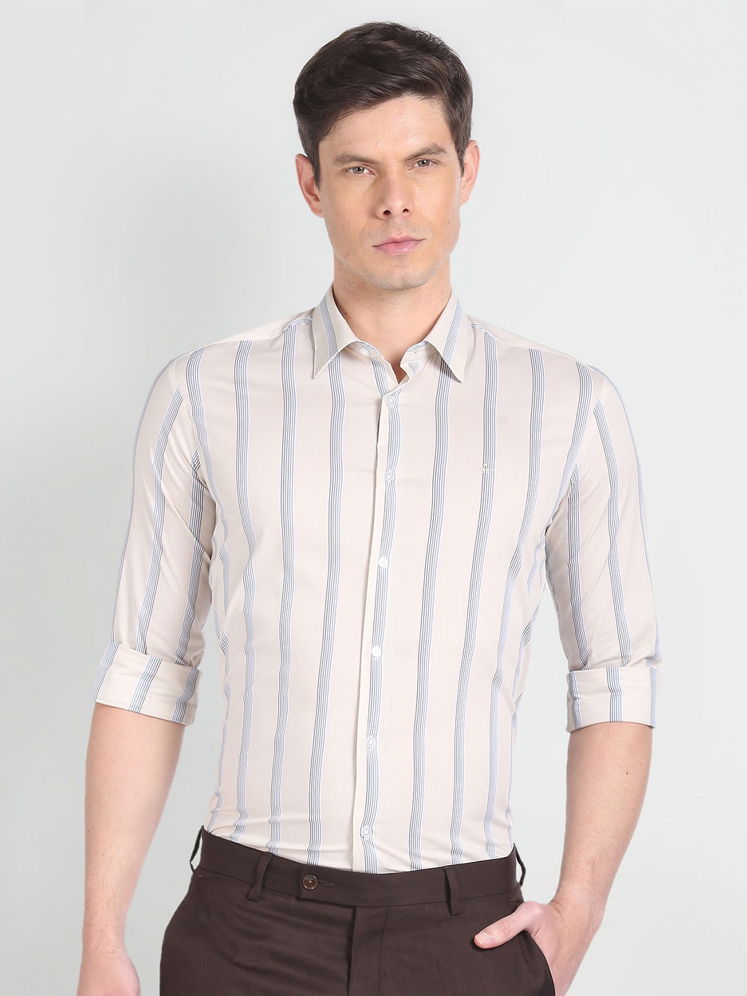 

Arrow Vertical Stripes Slim Fit Opaque Casual Shirt, Beige