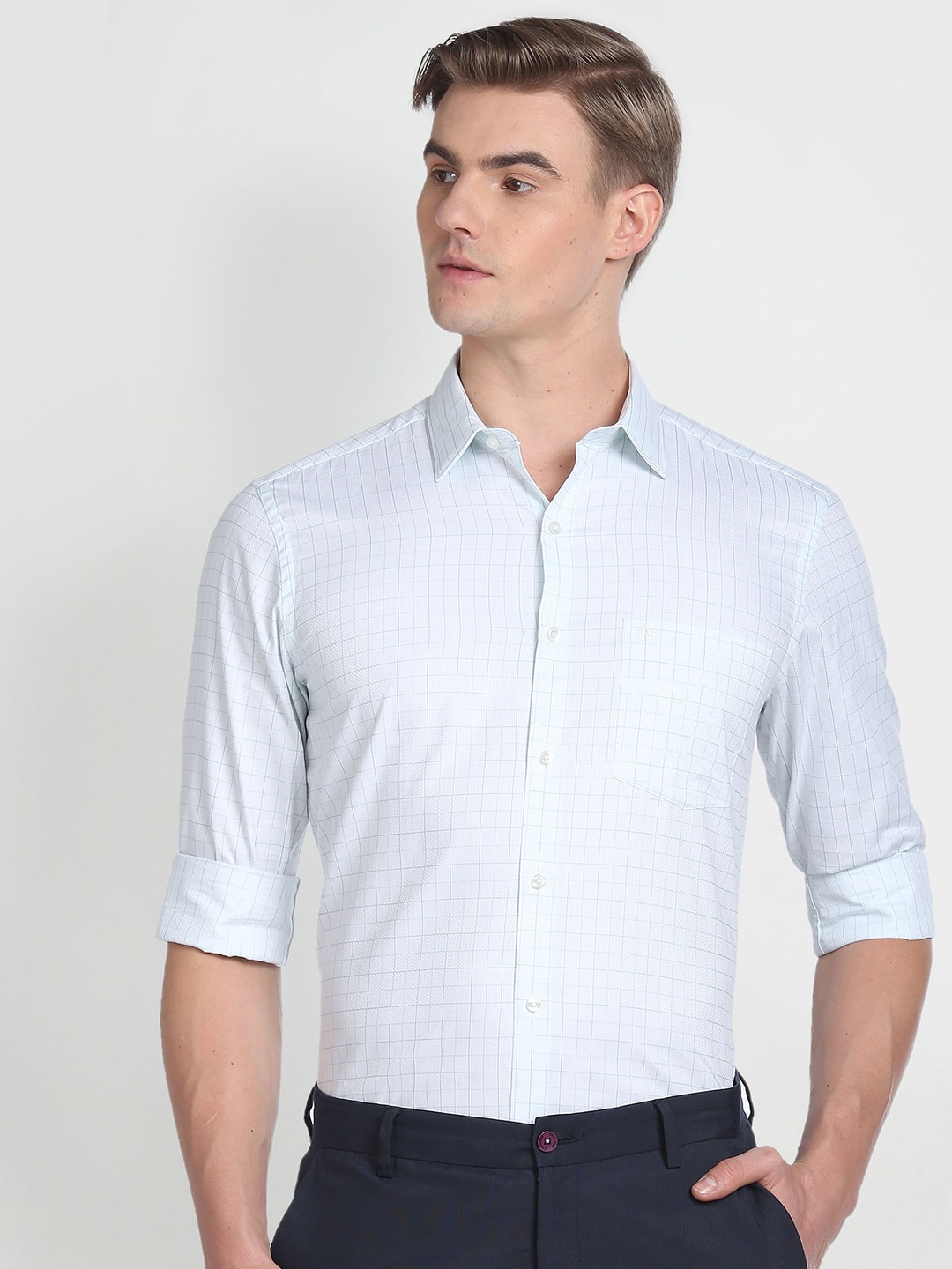

Arrow Grid Tattersall Checks Opaque Formal Shirt, White