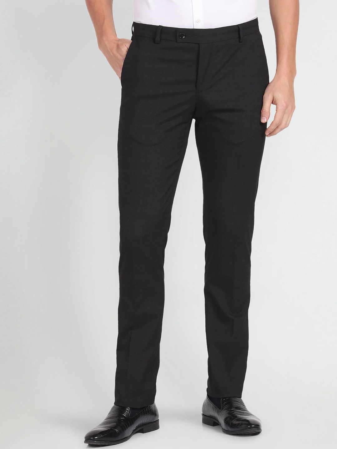 

Arrow Men Checked Formal Trousers, Black