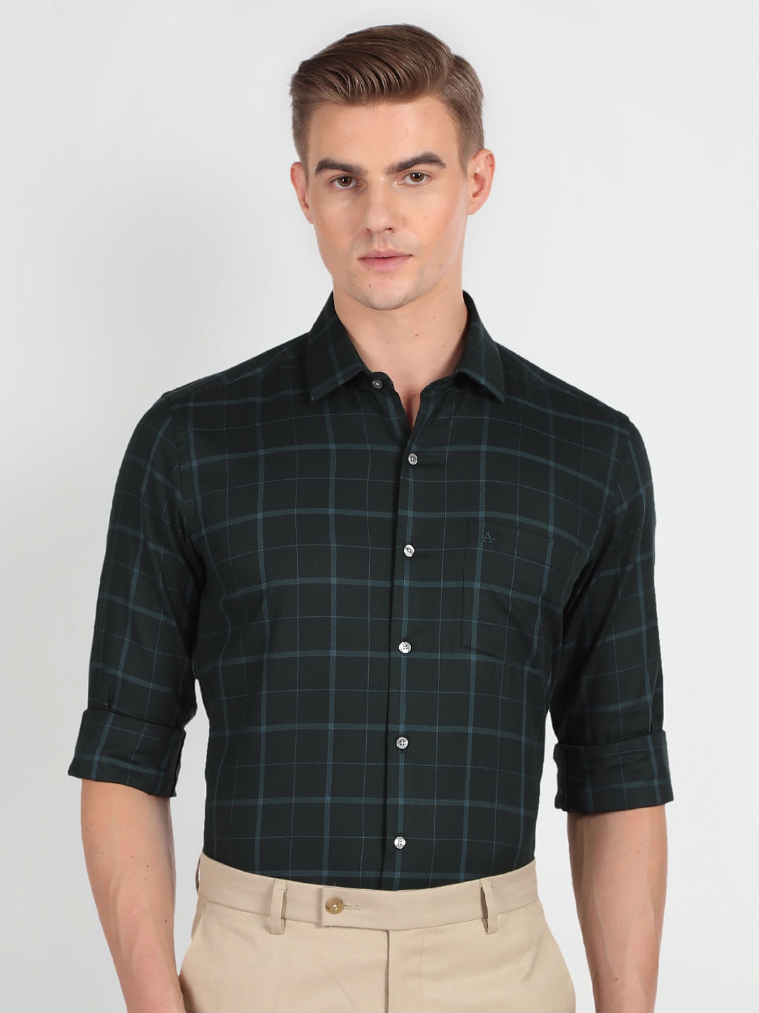 

Arrow Checked Slim Fit Formal Shirt, Green