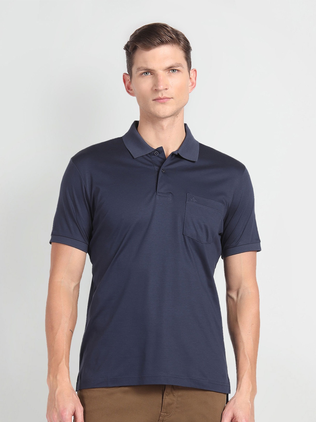

Arrow Polo Collar Short Sleeve Pockets Cotton Regular T-shirt, Blue