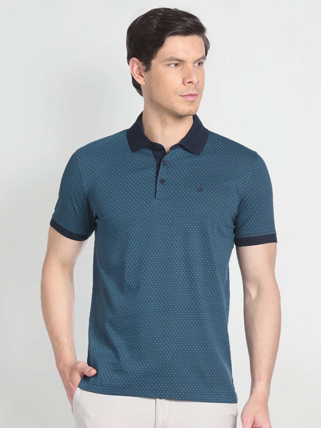 

Arrow Geometric Printed Polo Collar Regular T-shirt, Blue