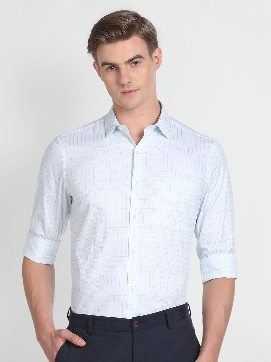 

Arrow Grid Tattersall Checks Twill Formal Shirt, White
