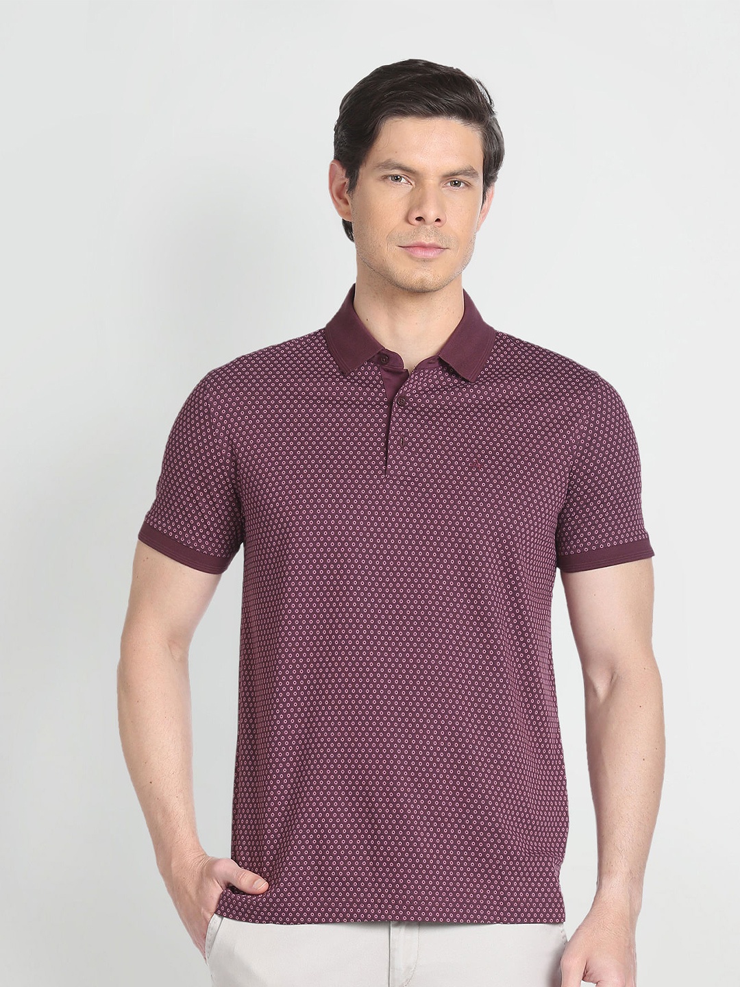 

Arrow Geometric Printed Polo Collar Regular T-shirt, Red